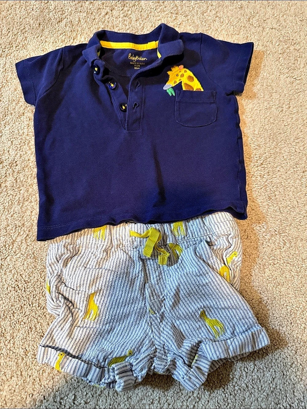Baby Boden Giraffe Polo Shorts Set Size 9-12M